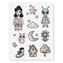 Gata pin-up pastel aconchegante Tatuagem Alien