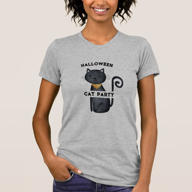 gata preta fofa de festa de halloween T-Shirt (Frente)
