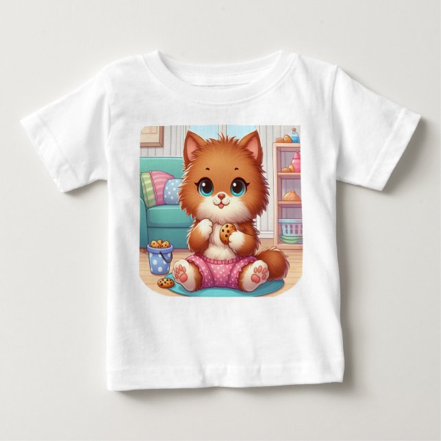 Gatinho Adorável Com Cookie Toddler T-Shirt (Frente)