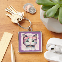 Gatinho bonito com Chaveiro Arco rosa