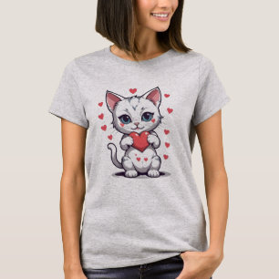 Gatinho Branco Bonito Segurando Camisa Vermelha Do