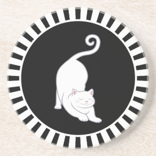 Gatinho branco fofo em um porta-copos preto e bran