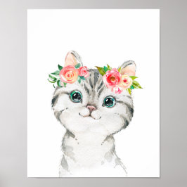 Gatinho com Impressão de Arte das Flores de Água