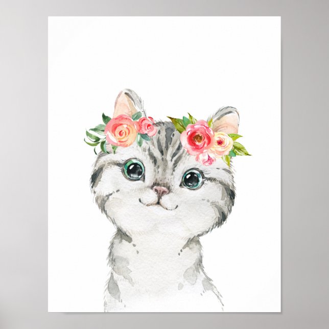 Gatinho com Impressão de Arte das Flores de Água (Frente)
