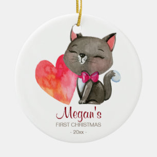 Gatinho da aguarela dos enfeites de natal do bebê