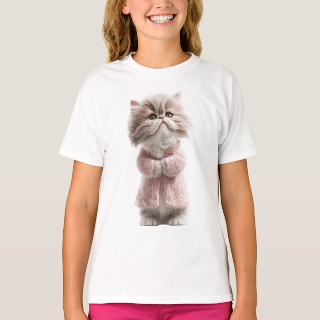 Gatinho de Crianças com Suéter Rosa Delicado (Frente)