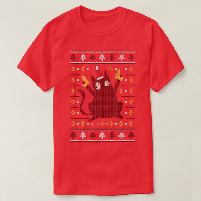 Gatinho de Gato Engraçado com Suéteres de Natal Fe (Frente do Design)