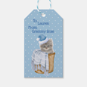 Gatinho de Natal com Etiqueta de Presente de Papai