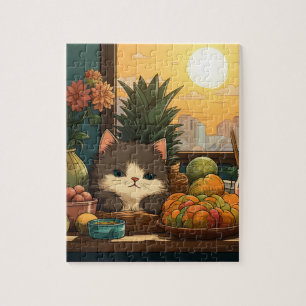 Gatinho em uma cesta na Quebra-cabeça do Sol