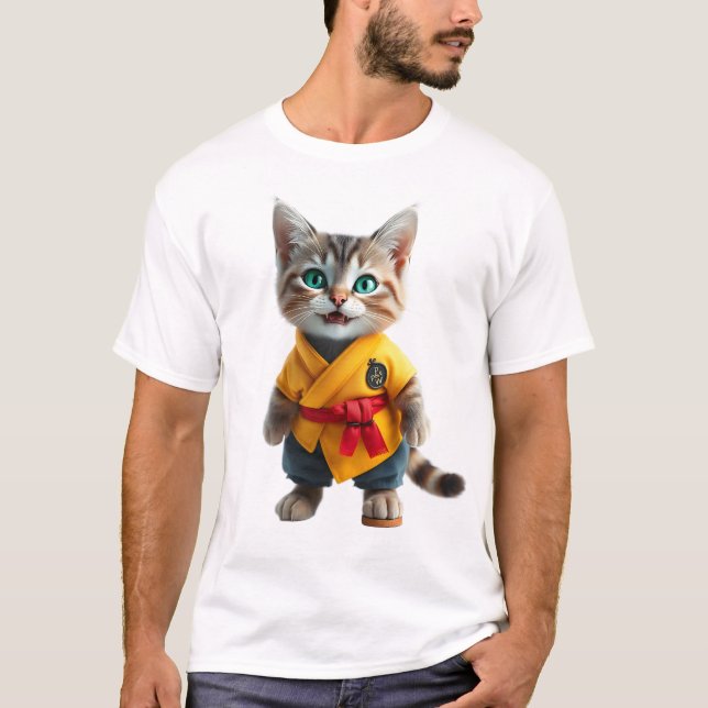 Gatinho Encantador em Camiseta de Quimono Amarelo (Frente)
