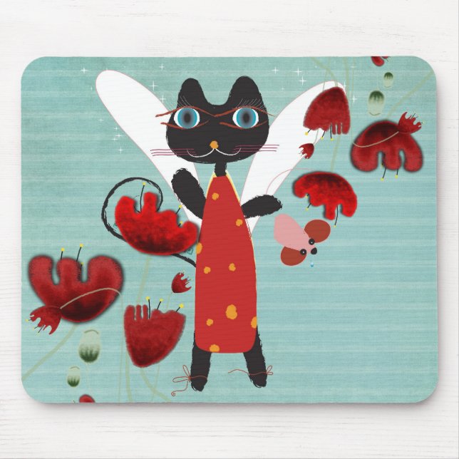 Gatinho estoura anjo rato aqua sun mousepad (Frente)