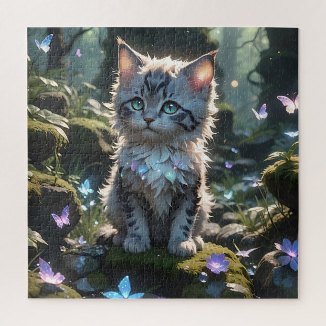 Gatinho fantasia com borboletas Quebra-cabeça (Vertical)