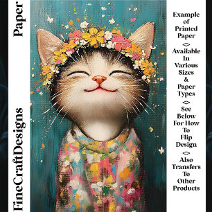 Gatinho Feliz, Coroa de Flores, Papel Craft Rosa C