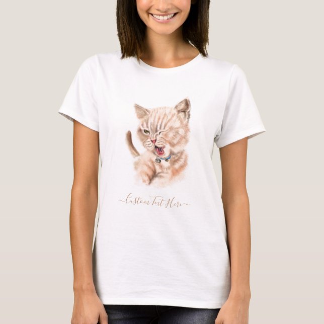 Gatinho Feliz da Camisa de T - Texto Personalizado (Frente)