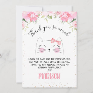 Gatinho Floral Cor-de-Rosa Face Cartões de agrade
