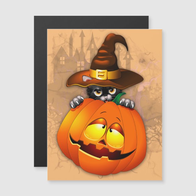 Gatinho Fofo de Halloween Bruxa e Amigo Abóbora (Frente/Verso)
