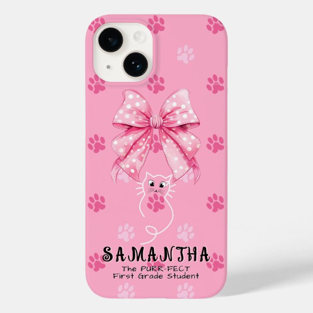Gatinho Fofo Laço Coquete – Presente Escolar Rosa  (Verso)