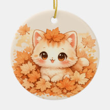 Gatinho Folha de Outono Kawaii – Enfeite de Gato d