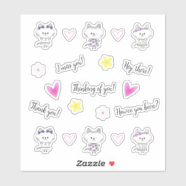 Gatinho Kawaii, corações cor-de-rosa, adesivo de f