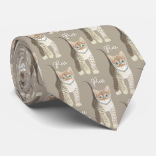 Gatinho Listrado Com Gravata Marrom Claríssima