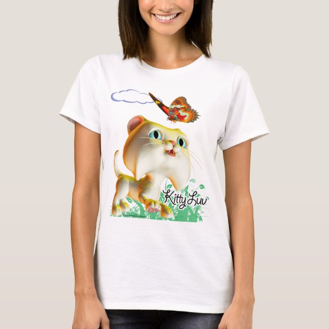 Gatinho Luv e borboleta - t-shirt (Frente)