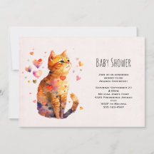 Gatinho Malhado Fofo com Chuvas de Amor Convite de