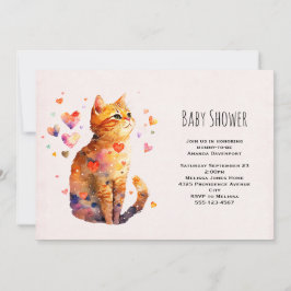 Gatinho Malhado Fofo com Chuvas de Amor Convite de