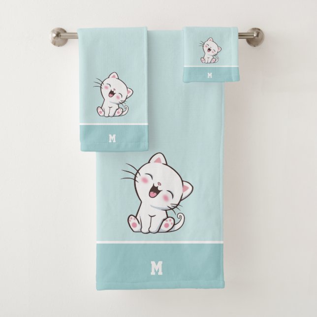 Gatinho & Monograma em Conjunto de Toalhas de Banh (Insitu)