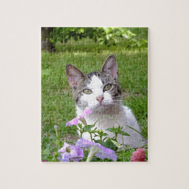 Gatinho na Quebra-cabeça Petunias (Vertical)