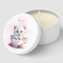 Gatinho nas flores cor-de-rosa Mini Velas Favorito