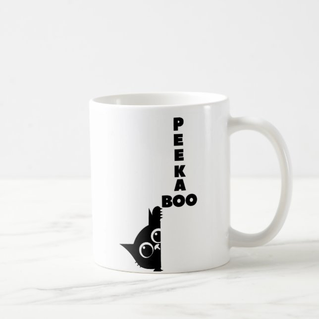 Gatinho Preto Peek-a-Boo | Caneca de Café Minimali (Direita)