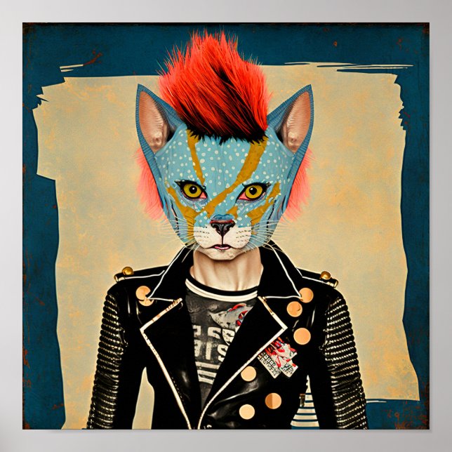 Gatinho Rock and Roll - Punk Cat Poster de Arte (Frente)