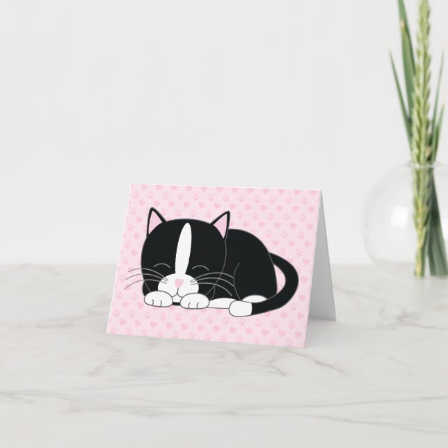 Gatinho Sonolento {Gato Tuxedo} Notas de Agradecim (Frente)