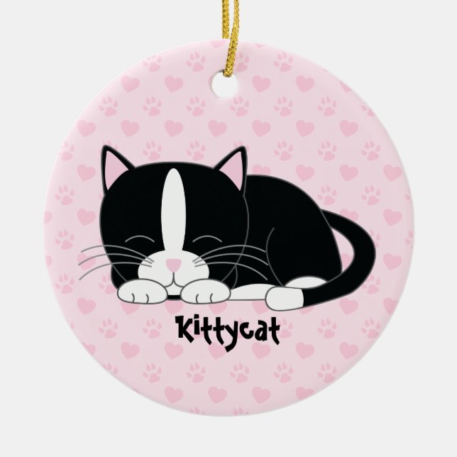 Gatinho Sonolento {Tuxedo Cat} Ornamentos Personal (Frente)