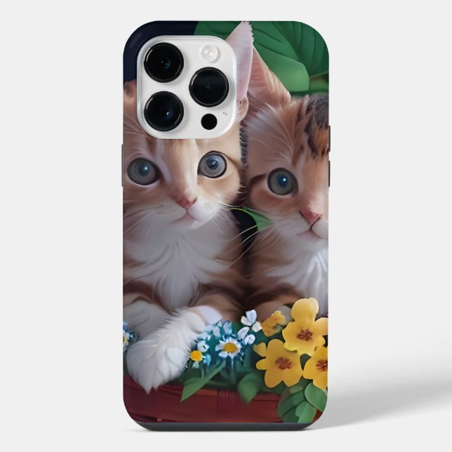 Gatinhos de corte fofinho em uma cesta de flores (Verso)