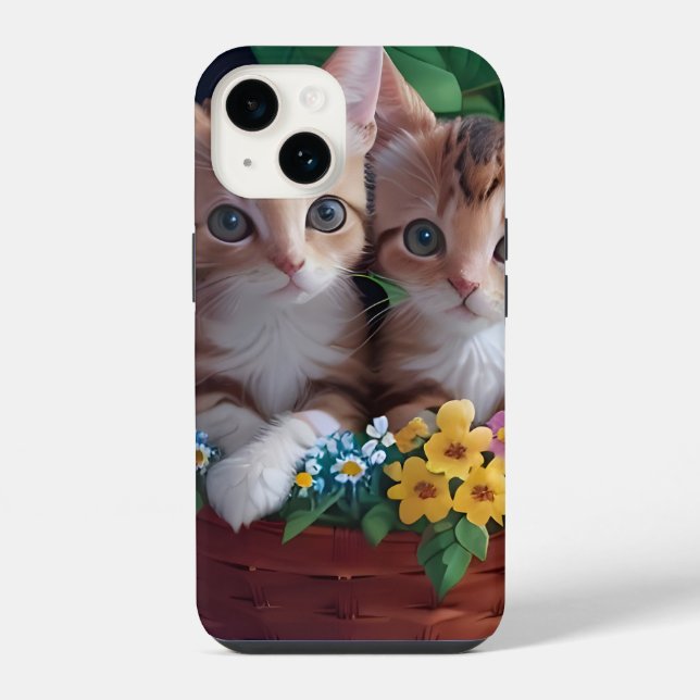 Gatinhos de corte fofinho em uma cesta de flores (Verso)