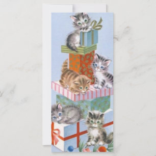 Gatinhos de natal vintage em presentes de Natal