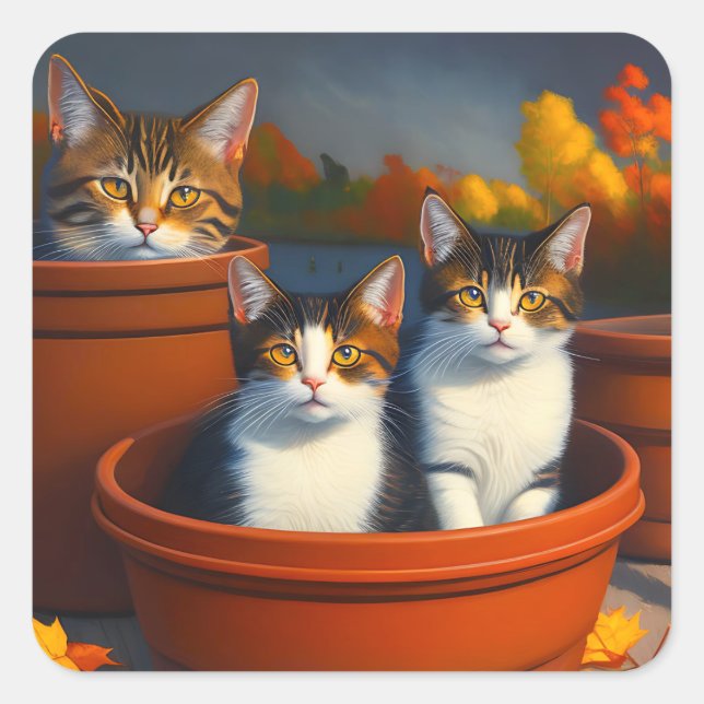 Gatinhos de plantas potes, adesivos (Frente)