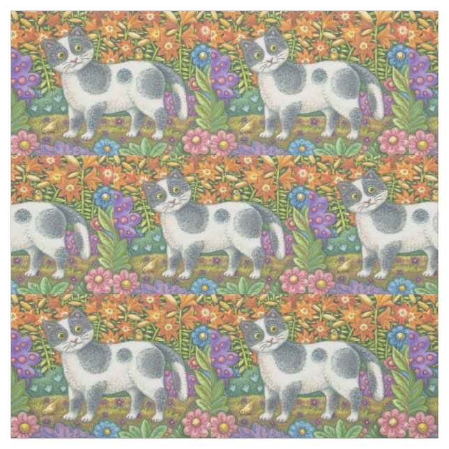 Gatinhos E Aves Amarelas Folk ART TECIDO PERSONALI (Modelo)