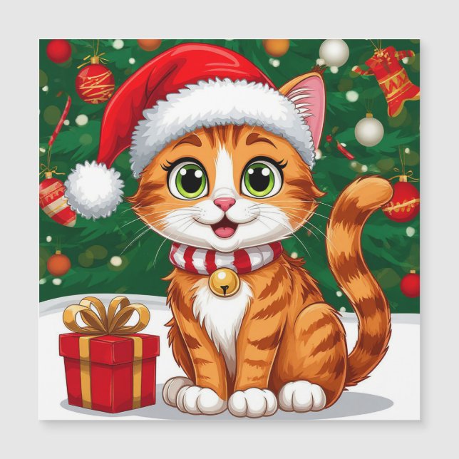 Gato Adorável com Chapéu de Papai Noel e Presente (Frente)