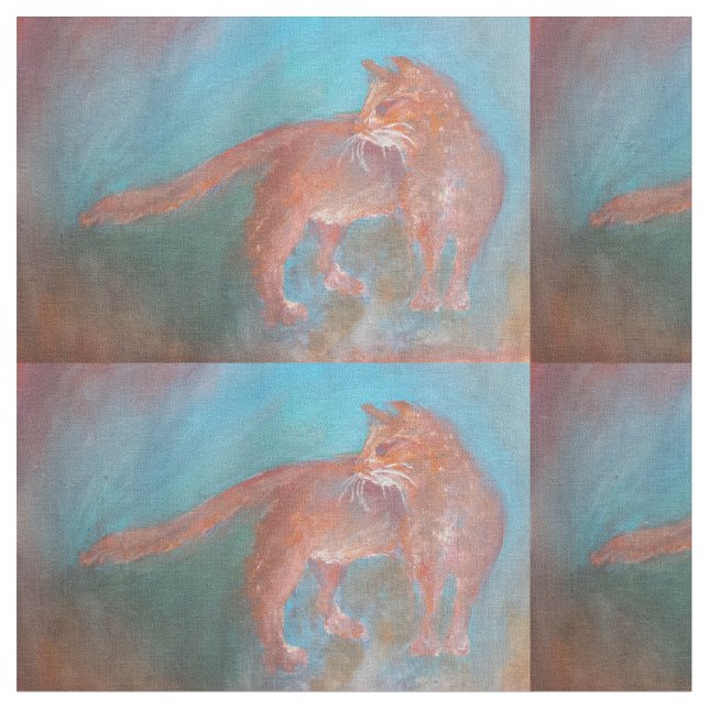 gato alaranjado vermelho no tecido azul (Detalhe)
