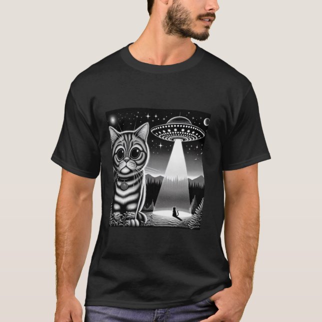 Gato Alien Funny com Camiseta UFO para Amantes de  (Frente)