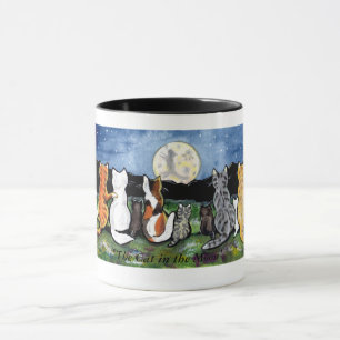 "Gato amigos na cena da noite, caneca do gato na