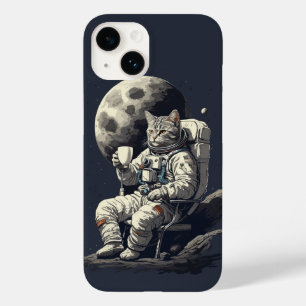 Gato Astronauta Tomando Xícara de Café