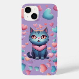 Gato Azul Bonito Com Gato De Coração | Kawaii Vale