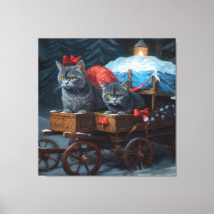 Gato Azul Oriental Neve Trenó Natal Decoração