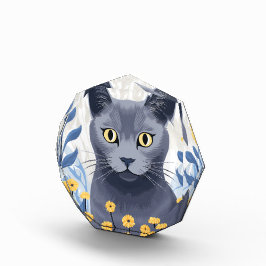 Gato Azul Russo Flores Amarelas