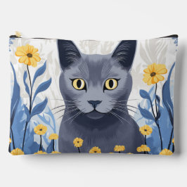 Gato Azul Russo Flores Amarelas