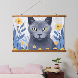 Gato Azul Russo Flores Amarelas