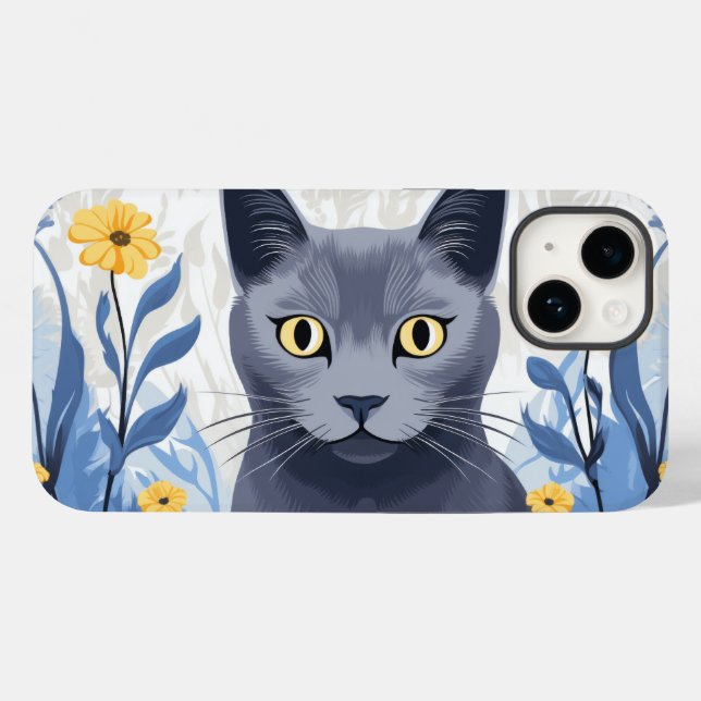 Gato Azul Russo Flores Amarelas (Verso (horizontal))